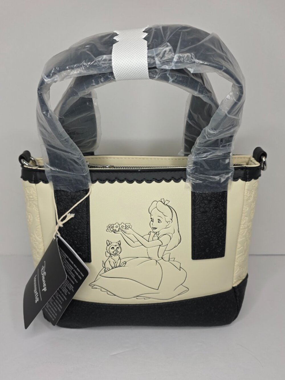 Loungefly Disney Alice in Wonderland B&W Floral Sketch Mini Tote / Crossbody
